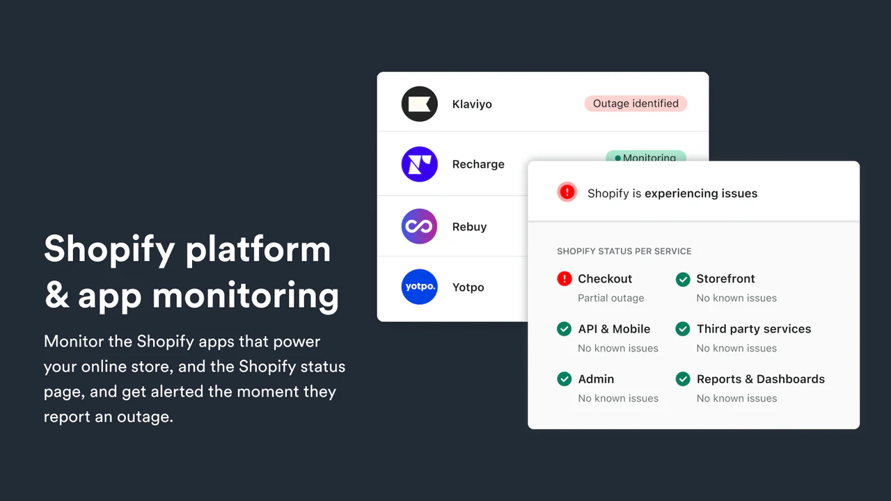 Know when Shopify is down with realtime status page monitoring