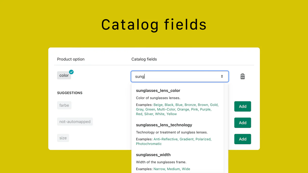 Attributs spécifiques aux catégories - champs du catalogue