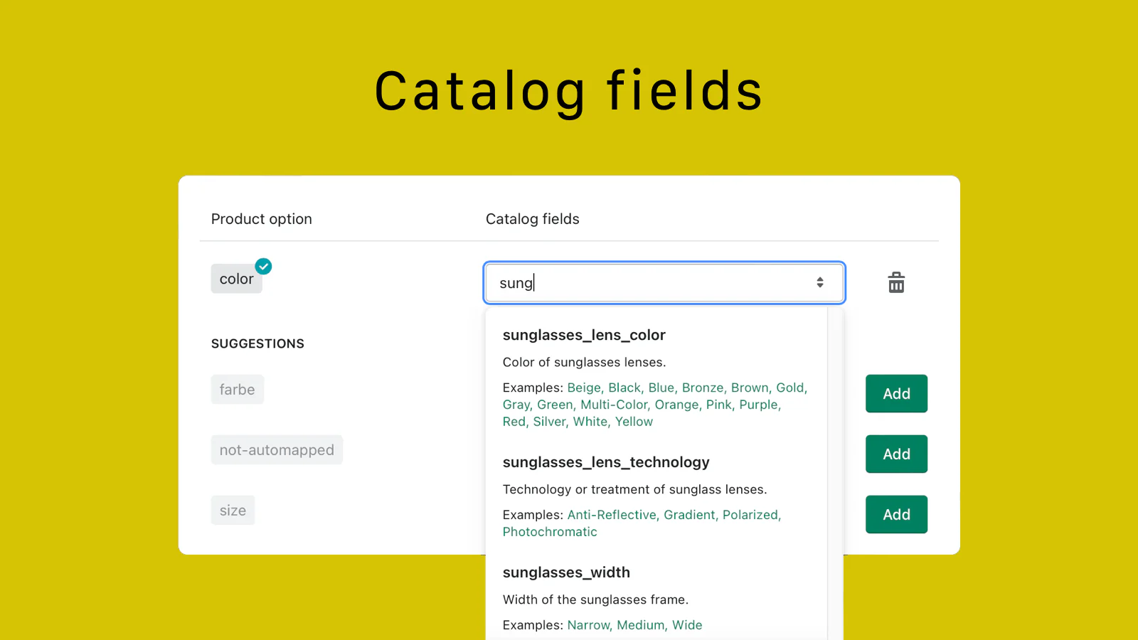 Atributos específicos de categoría – campos del catálogo