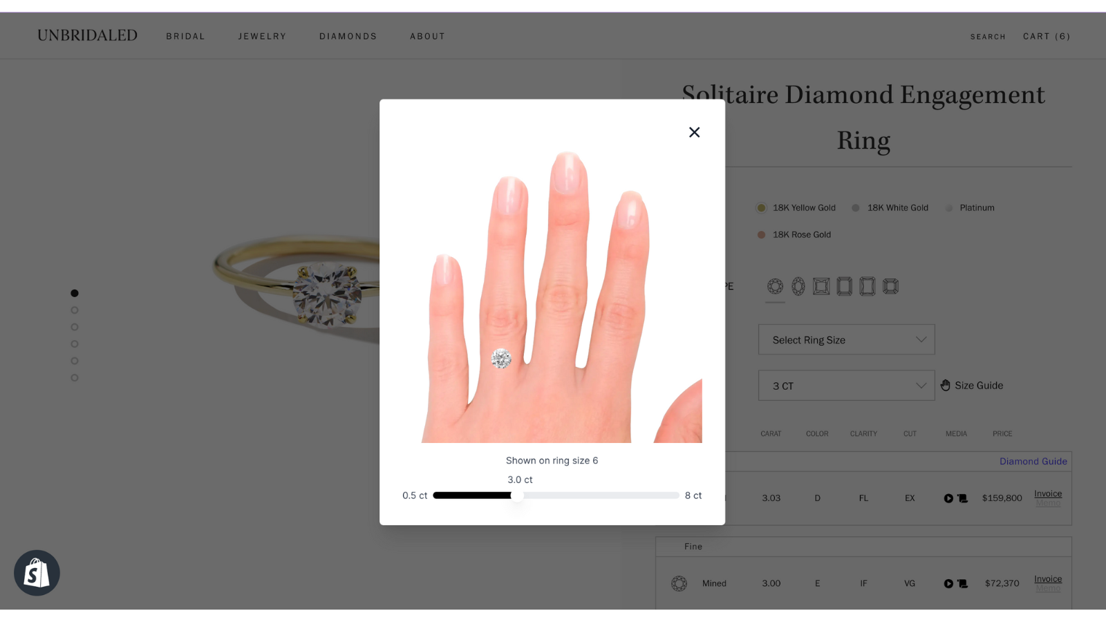 NEW! Diamond Size Guide helps customers decide on carat size.