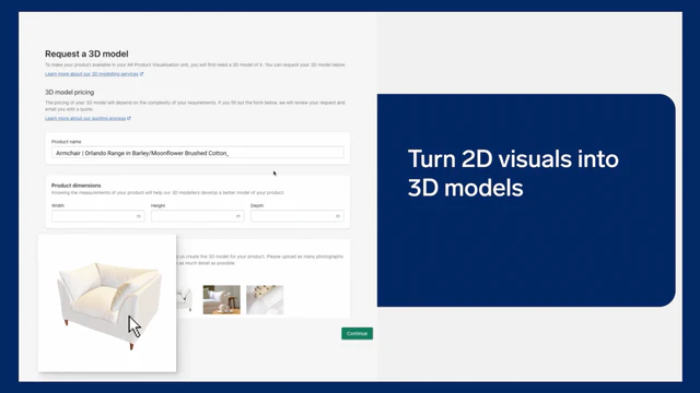 Ett formulär som gör det möjligt för handlare att begära 3D-modeller av produkter