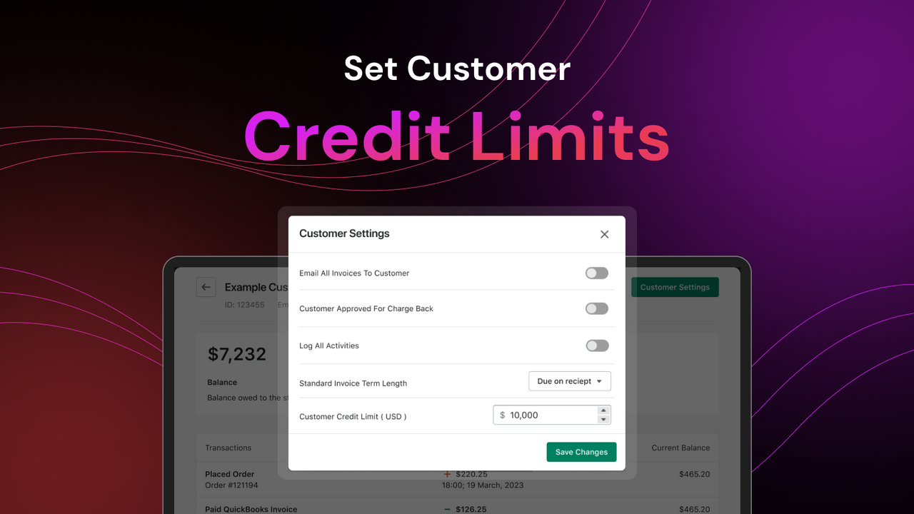Defina limites de crédito para o cliente