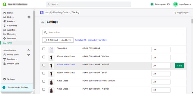 Configuraciones para establecer el valor umbral para cada variante.