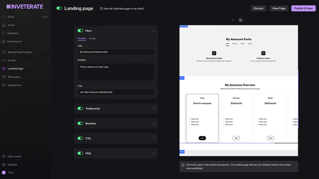 Skärmdump av Inveterate Landing Page Generator