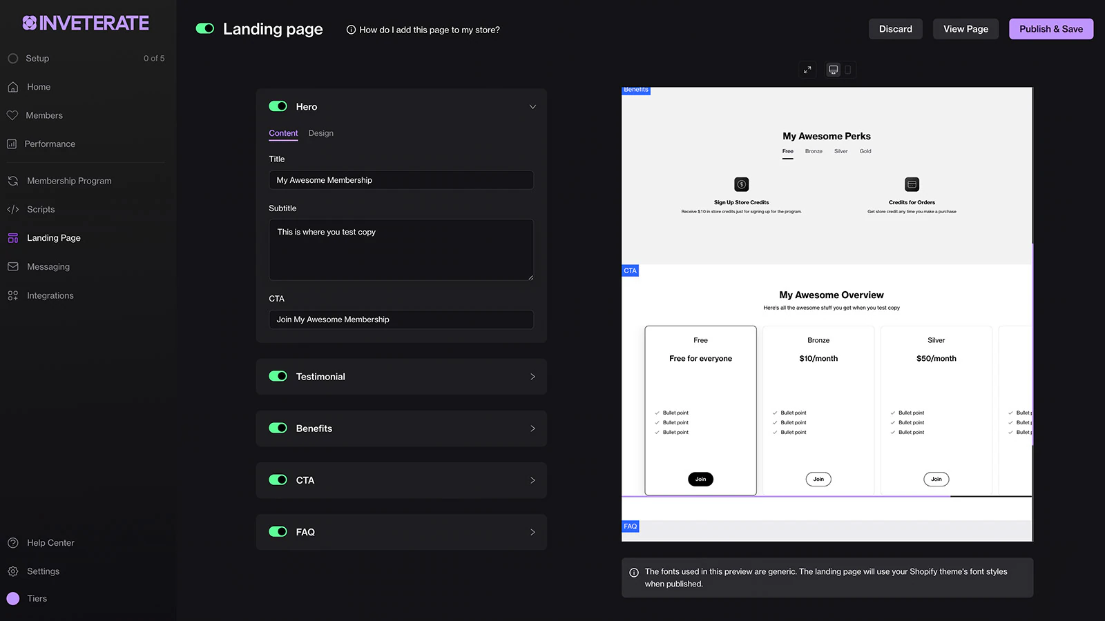 Skærmbillede af Inveterate Landing Page Generator