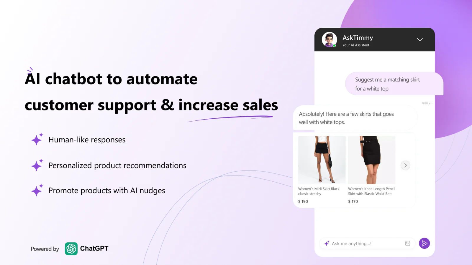 ChatGPT powered AI Chatbot & Shopping Assistant for e-commerce.