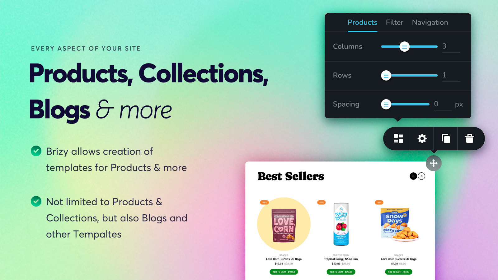 Crie produtos, coleções e modelos de blog no Brizy Shopify
