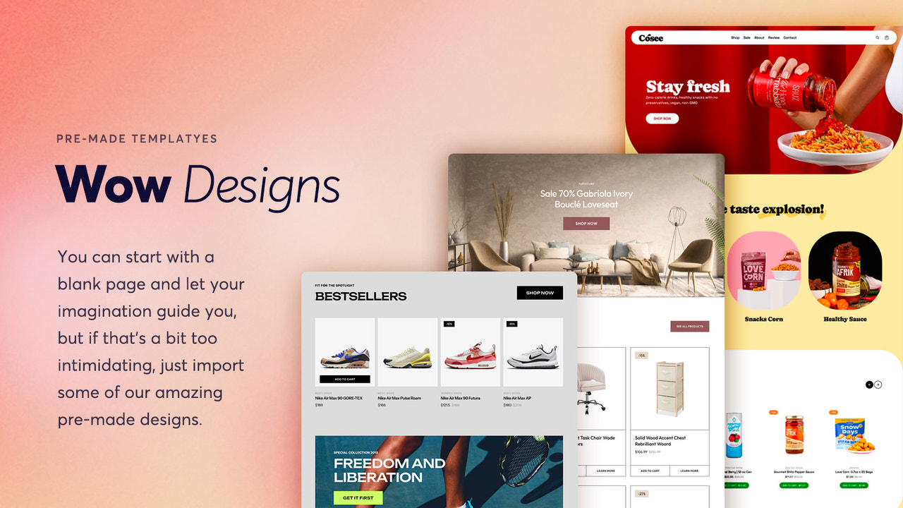 Brizy Shopify skabeloner for produkter, sider, samlinger, blogs