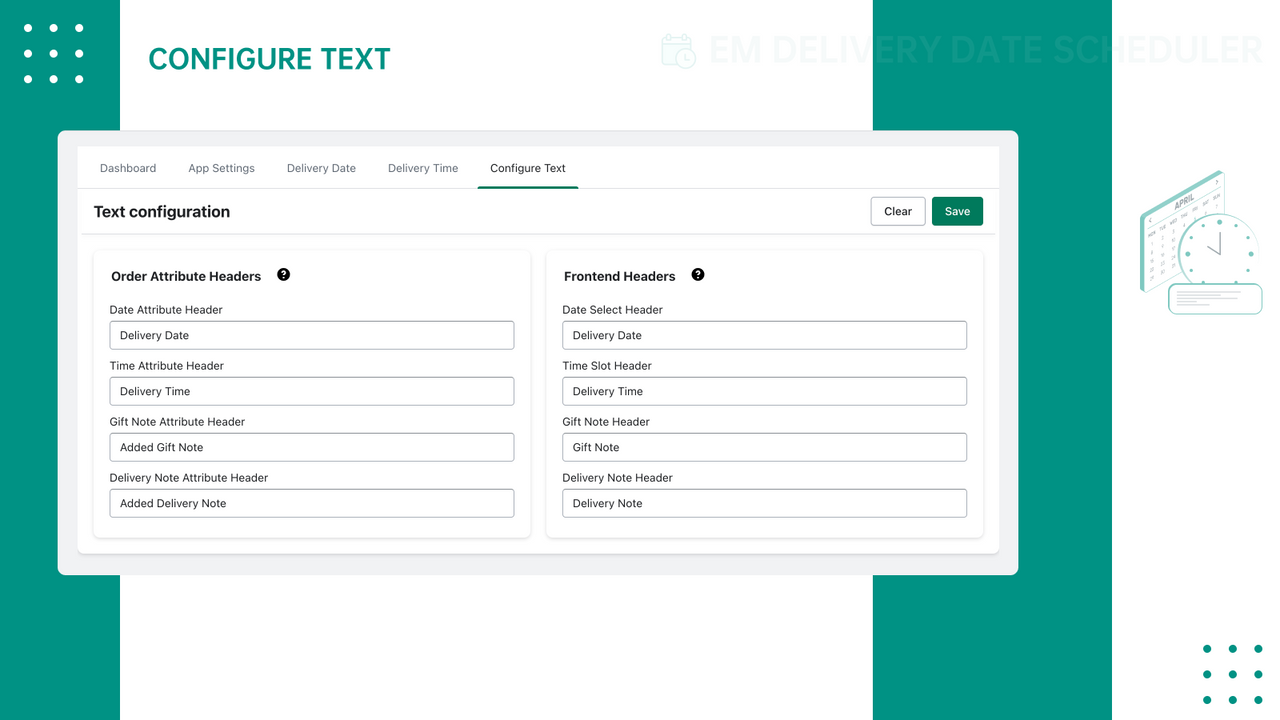 Sélecteur de date de livraison - Configuration du texte