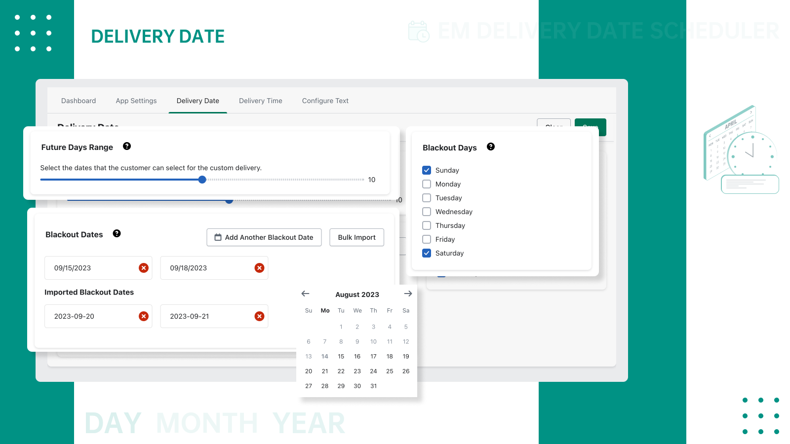 Sélecteur de date de livraison - Configuration de la date