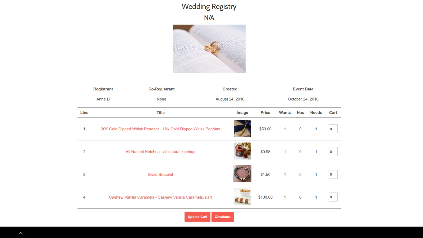 View your registry items in one table