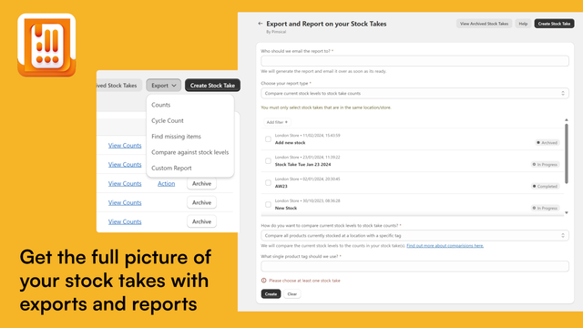 Get the full picture of your stock takes with exports & reports