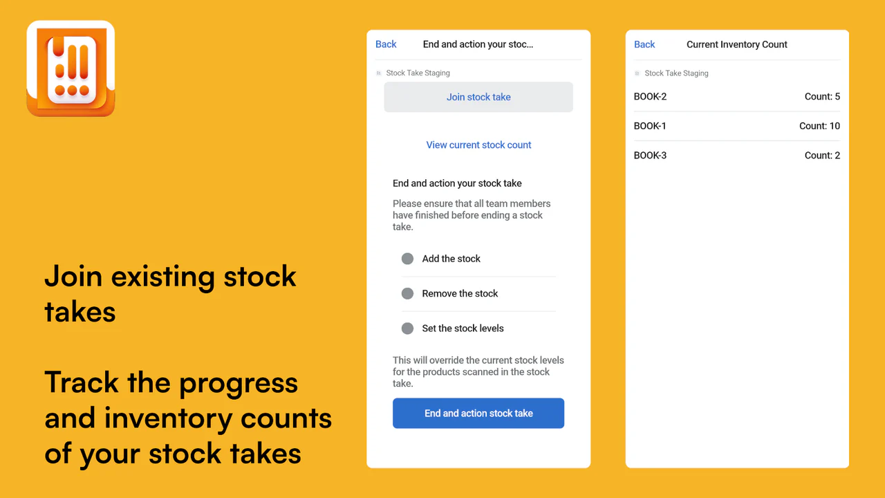 Join stock takes and track there progress