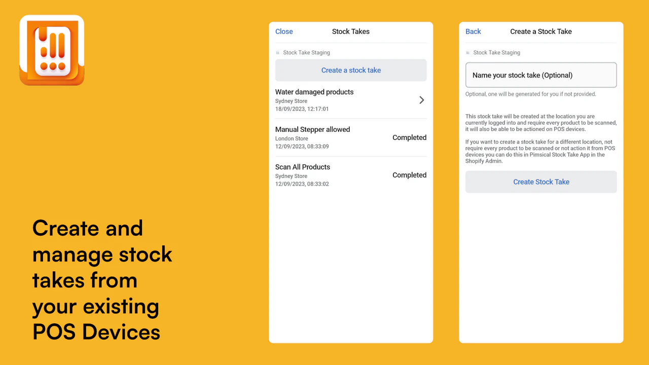 Create stock takes from your POS device