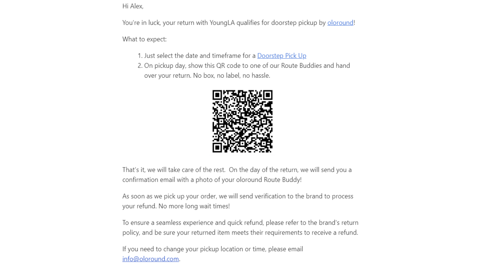 confirmation par email du ramassage et du code qr