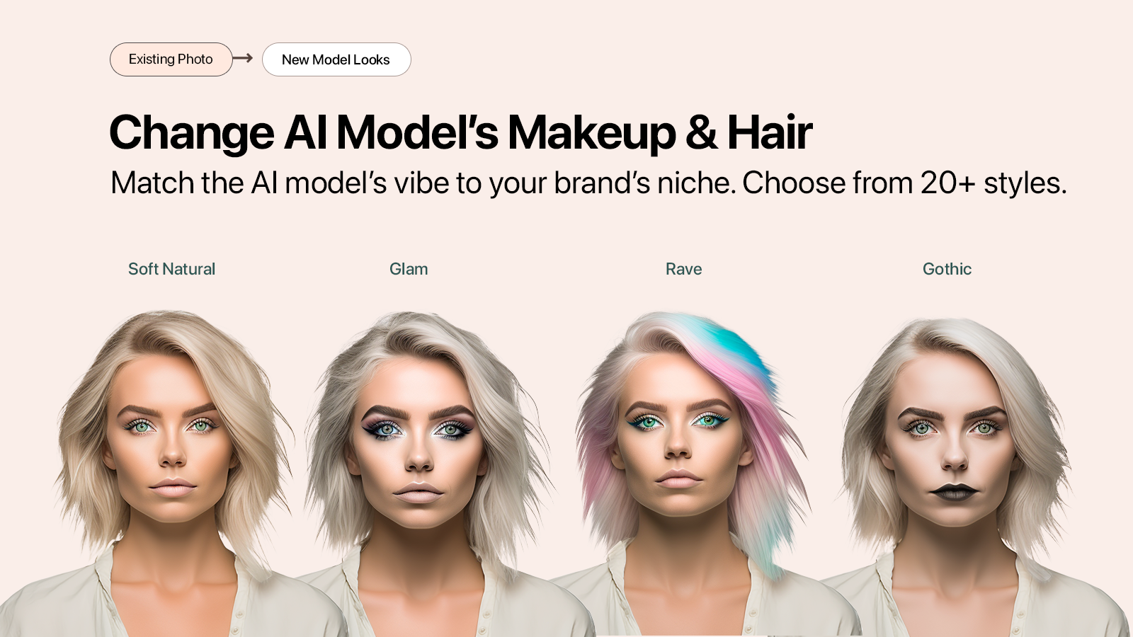 Changez le maquillage et les cheveux des mannequins IA pour correspondre à la niche de votre marque