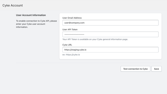 Cyke user account information