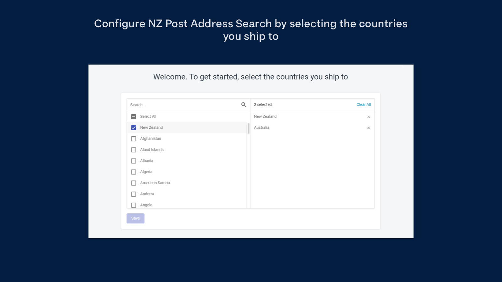 Configure shipping countries