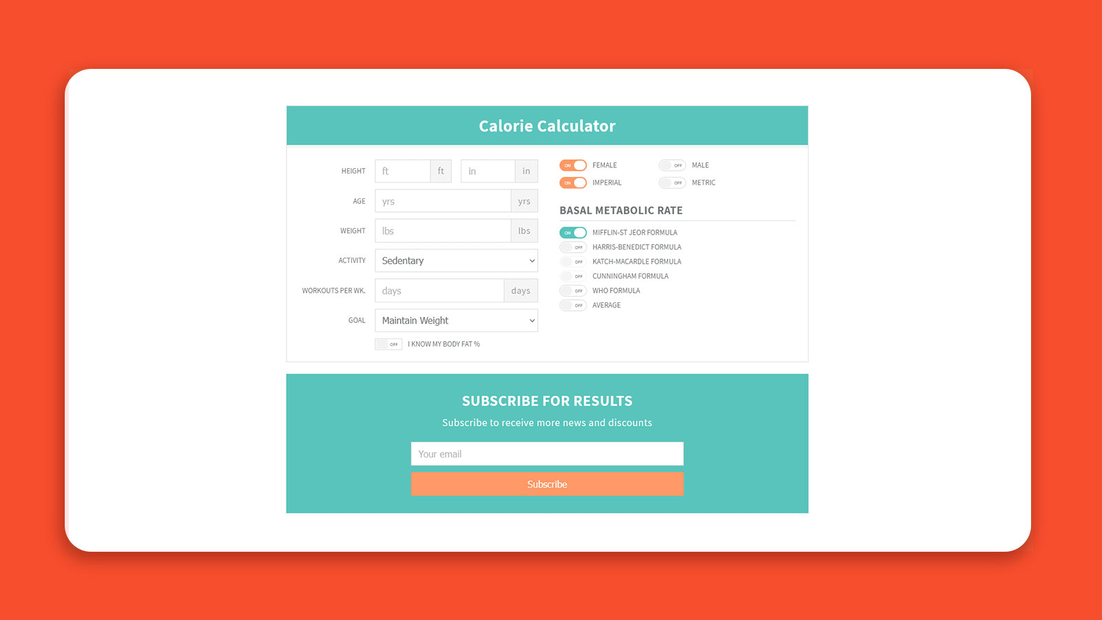 Calorie Calculator Form - Shopify app