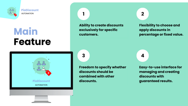 Características de la aplicación PioDiscount Automation