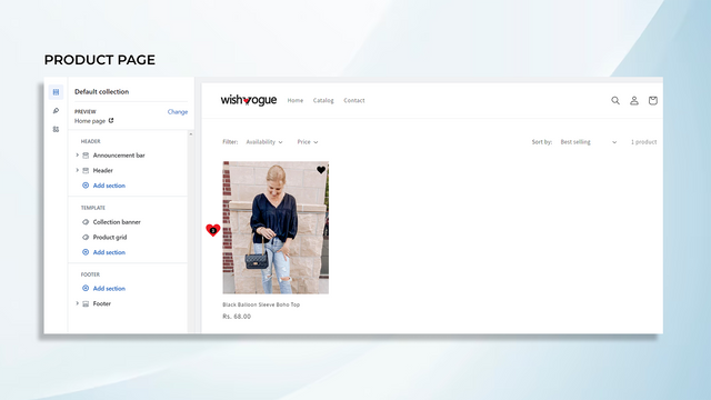 Wishlist feature visible on the product detail page