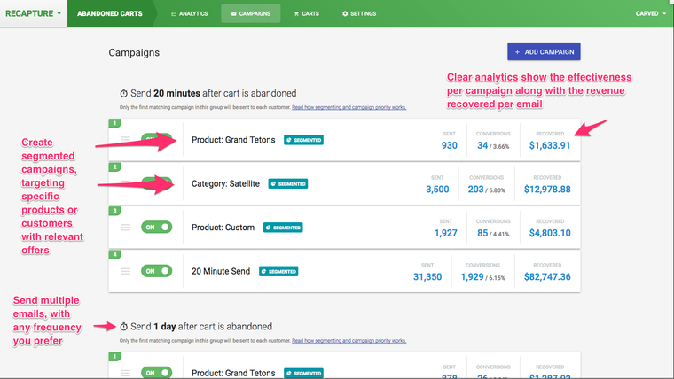 Recapture Abandoned Carts Screenshot