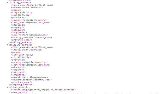 Order shipping and billing address xml