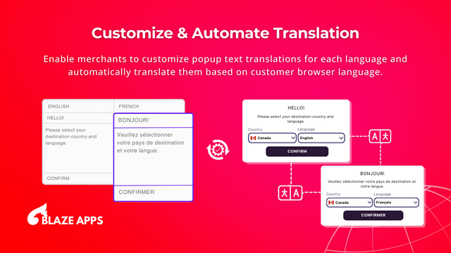 Automatic-translation popup in the user's preferred language