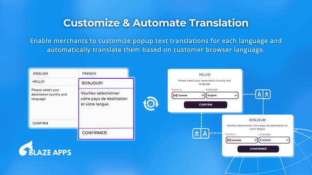 Automatic-translation popup in the user's preferred language