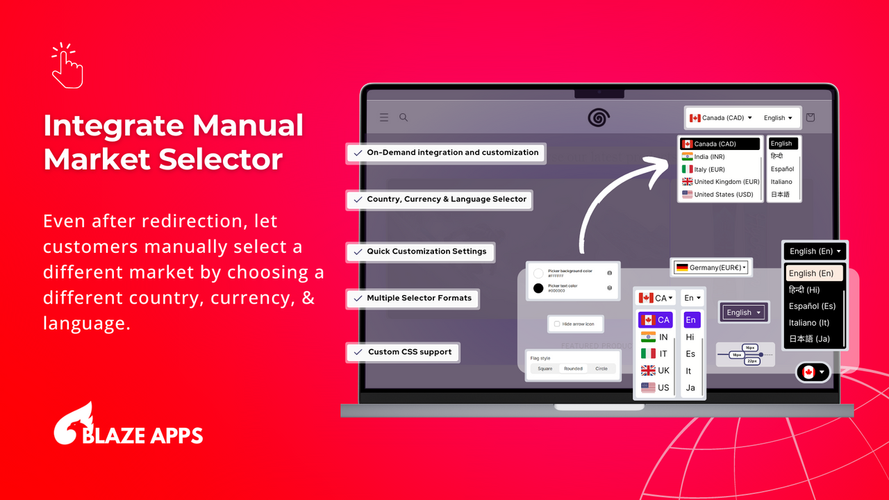 Selector y recogedor de mercado desplegable de geolocalización