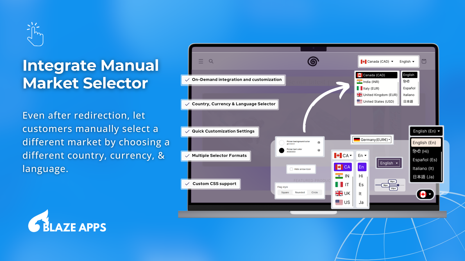 Geolocation dropdown market selector & picker