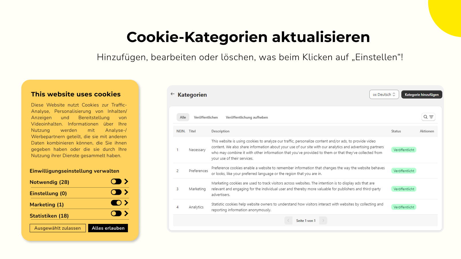 Cookie-Kategorien aktualisieren