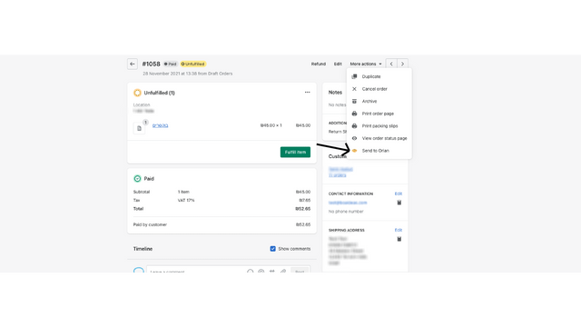 Generate your Orian shipments directly from the order view