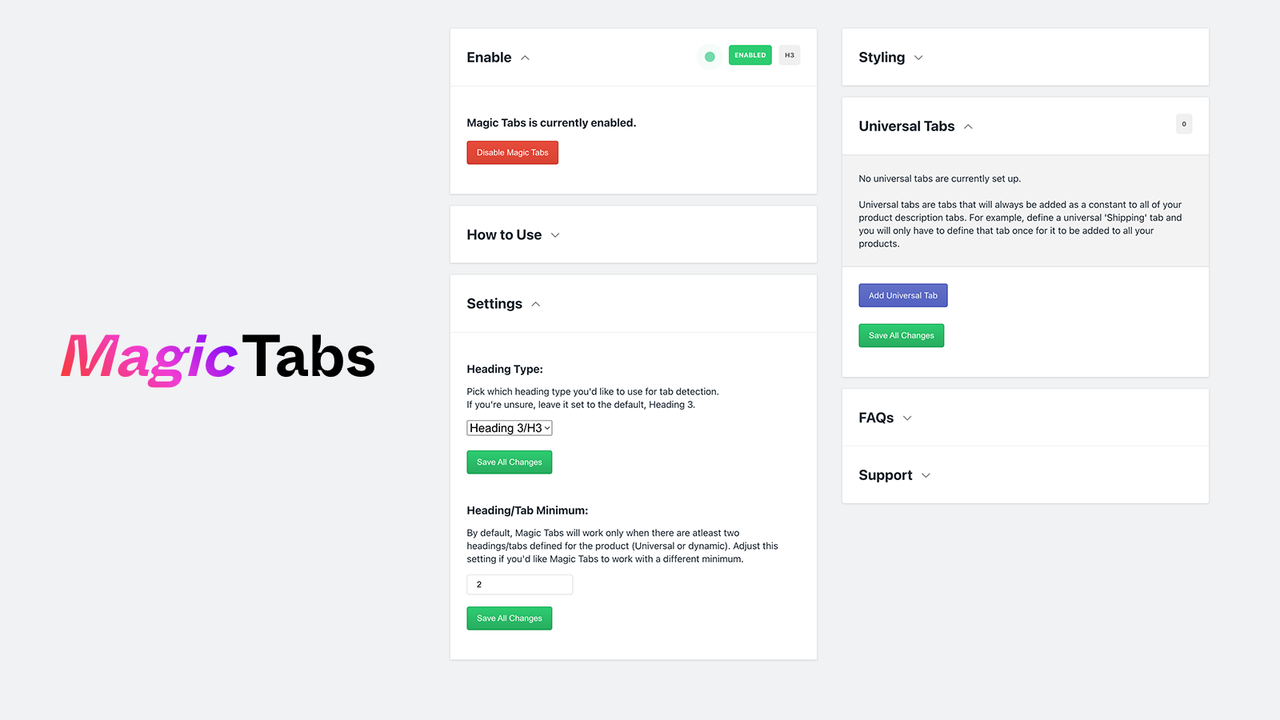 Shopify - Magic Tabs App Paneel