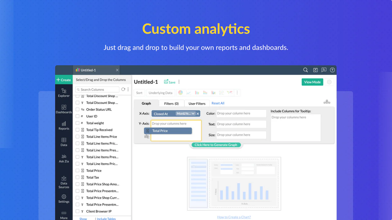 Træk & Slip Brugerdefinerede Analyserapporter & Dashboards