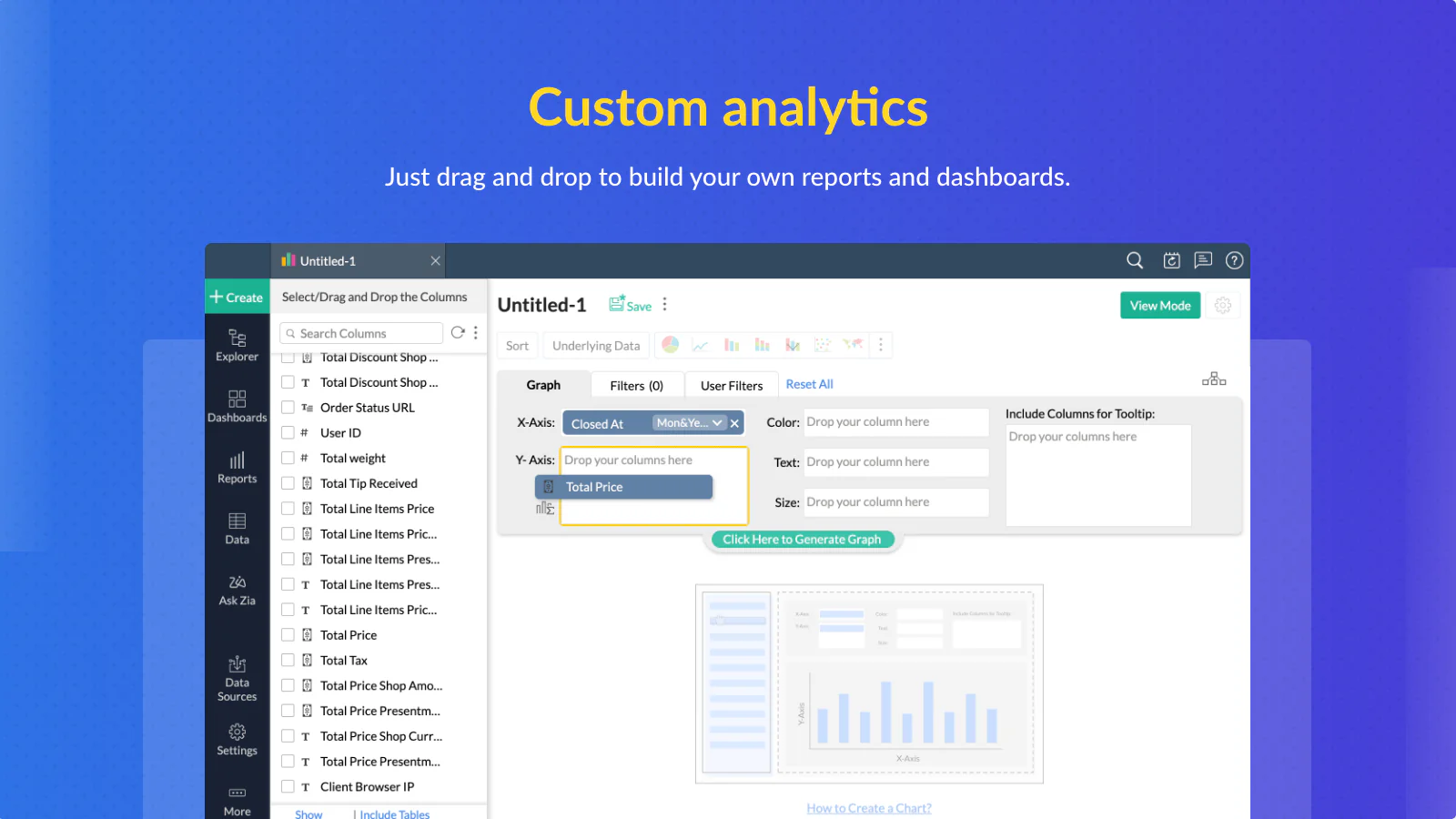 Drag & Drop Custom Analytics Reports & Dashboards