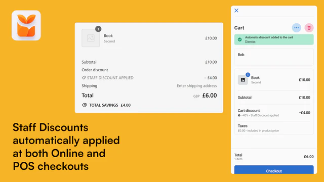 Staff Discounts automatically applied at Online & POS Checkouts