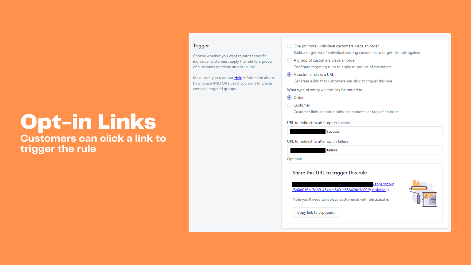 Crie URLs de adesão para clientes e pedidos