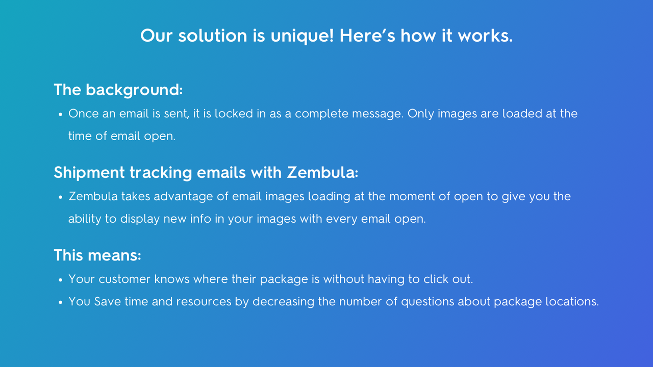 How Zembula works: Images load at every email open. 