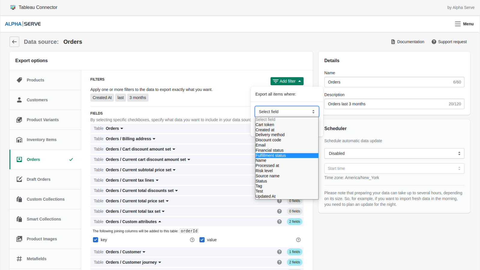 Alpha Serve Tableau Connector Screenshot