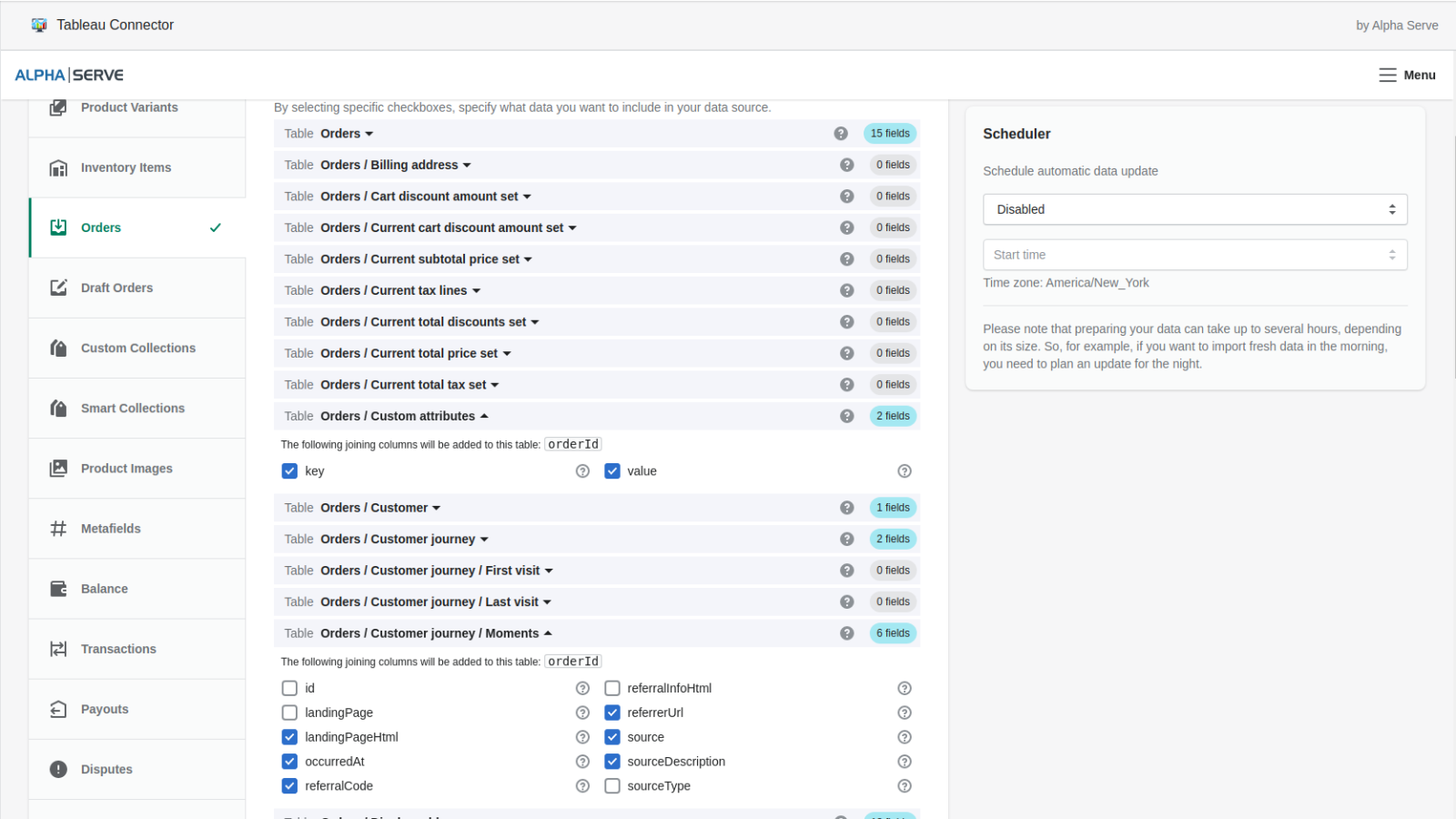 Alpha Serve Tableau Connector Screenshot