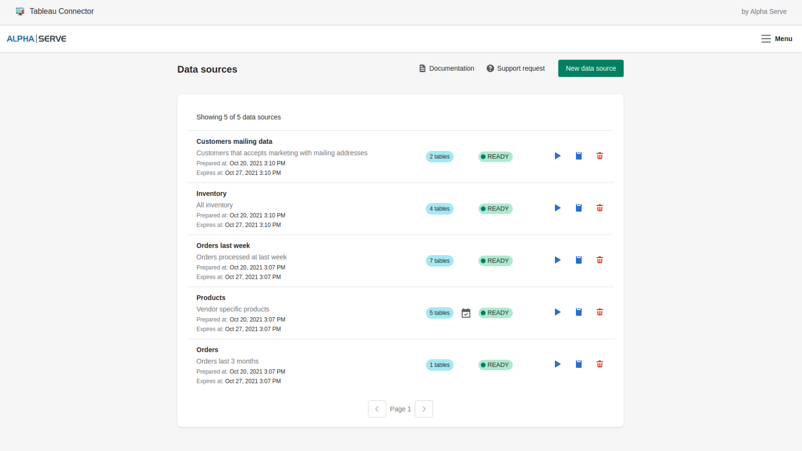 Alpha Serve Tableau Connector Screenshot