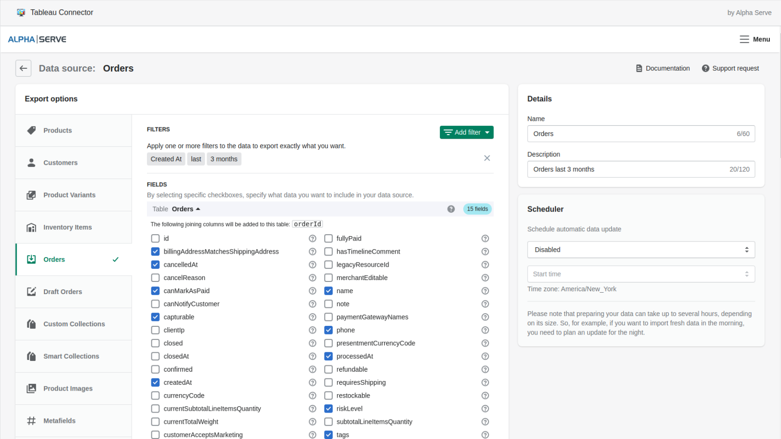 Alpha Serve Tableau Connector Screenshot