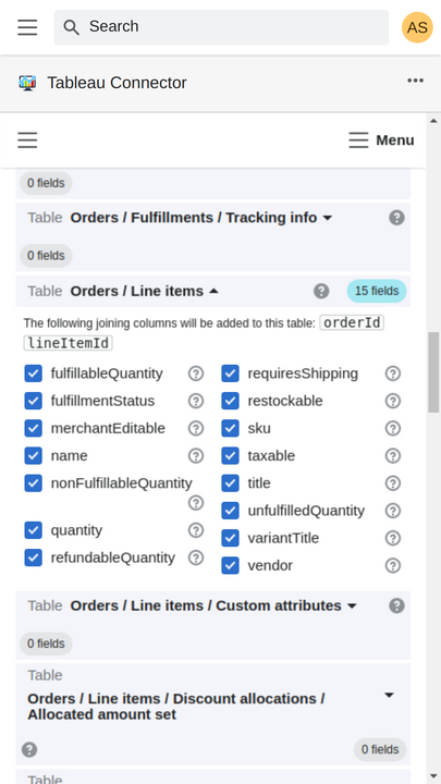 Edit Data Source: export shopify orders to tableau