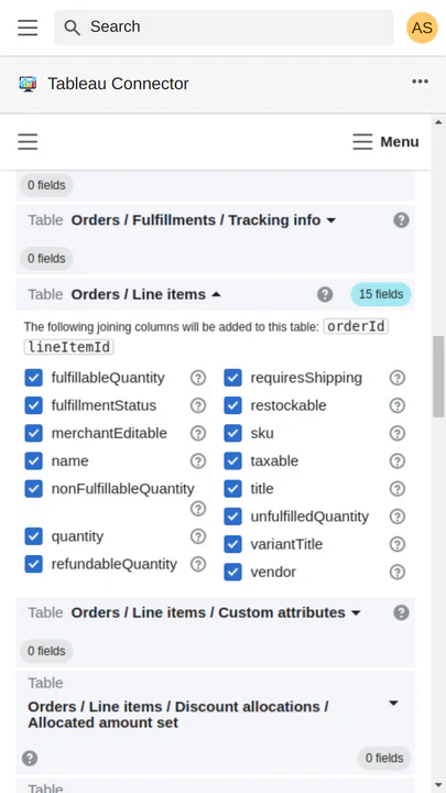 Editar fuente de datos: exportar pedidos de shopify a tableau