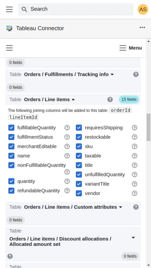 Edit Data Source: export shopify orders to tableau