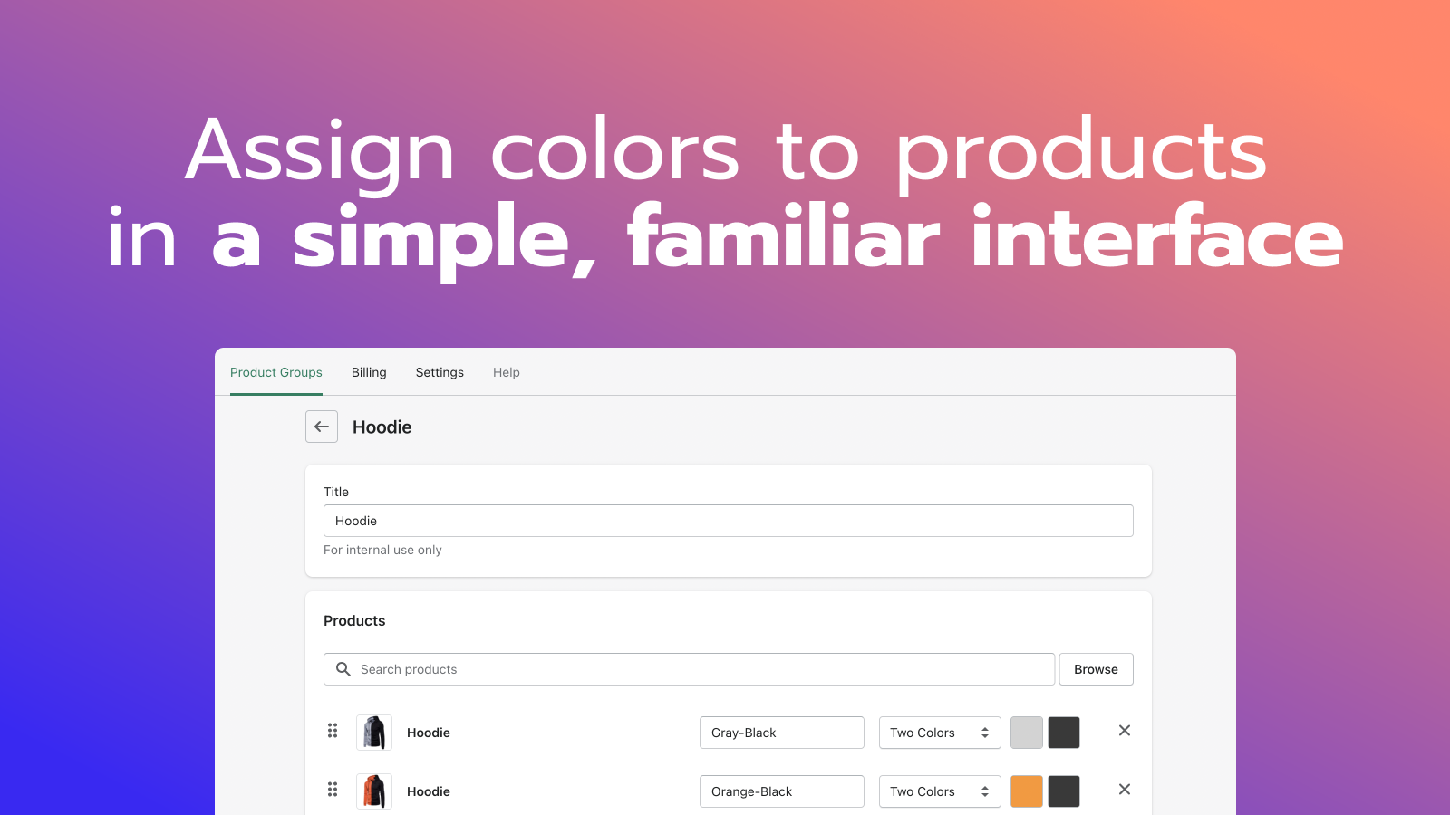 Assign colors to products