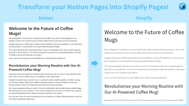 Transform Notion Pages into Pages on your shop