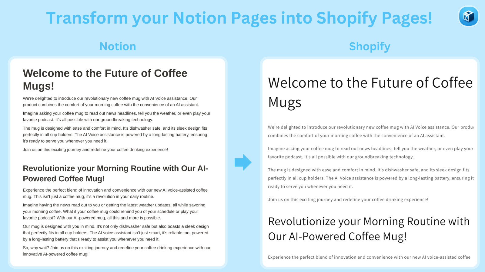 Transformez les pages Notion en pages sur votre boutique