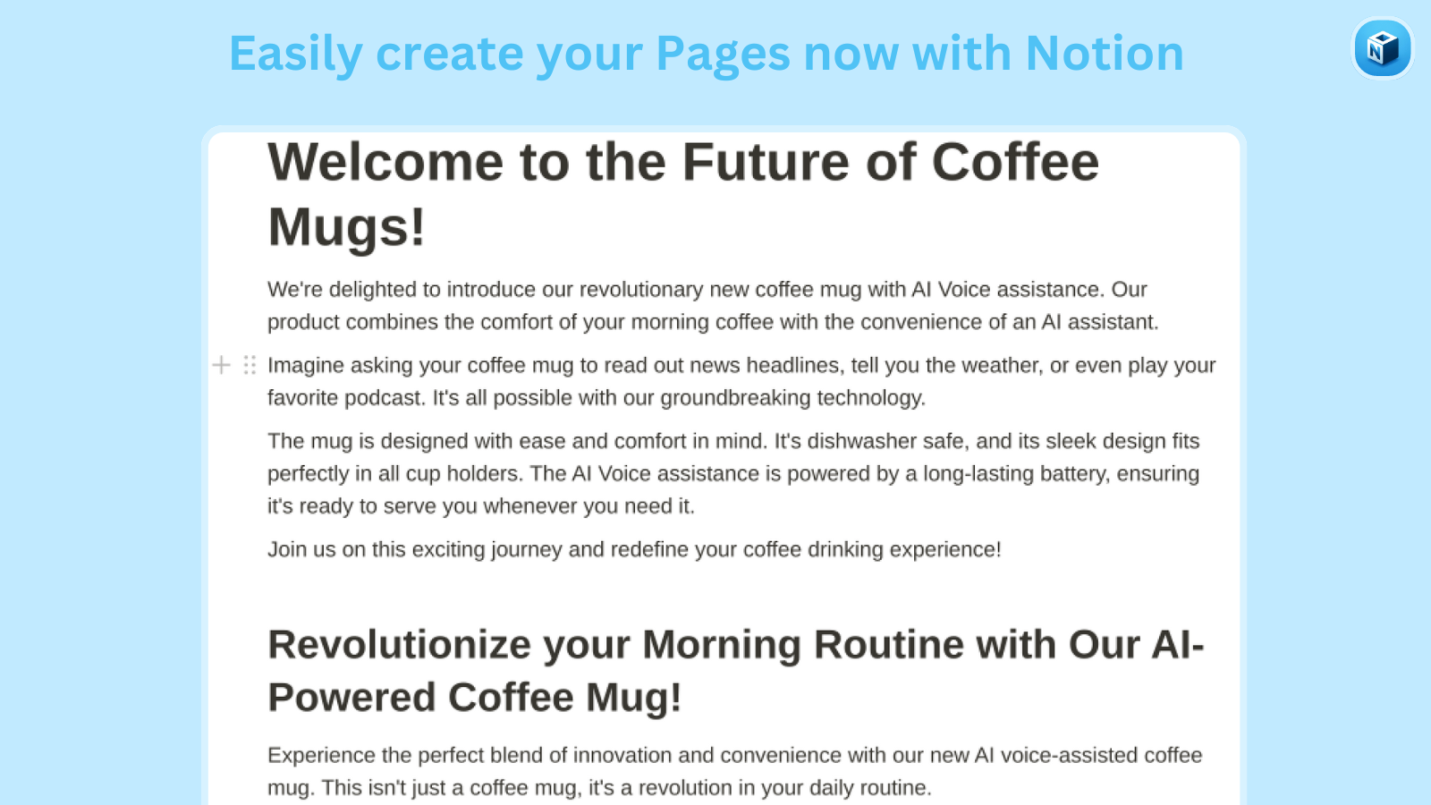 Easily create pages with notion and use them as pages
